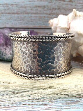 Hammered Sterling Silver Cuff Bracelet Samuel B Bali Style Artisan J1445